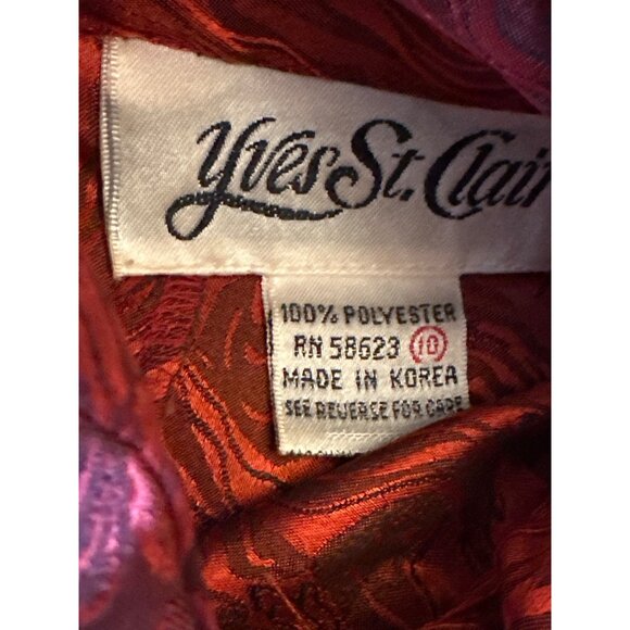 Vintage 80s Yves St. Clair Red & Black Swirl Pattern Blouse High Neck Size 10 - Picture 3 of 5